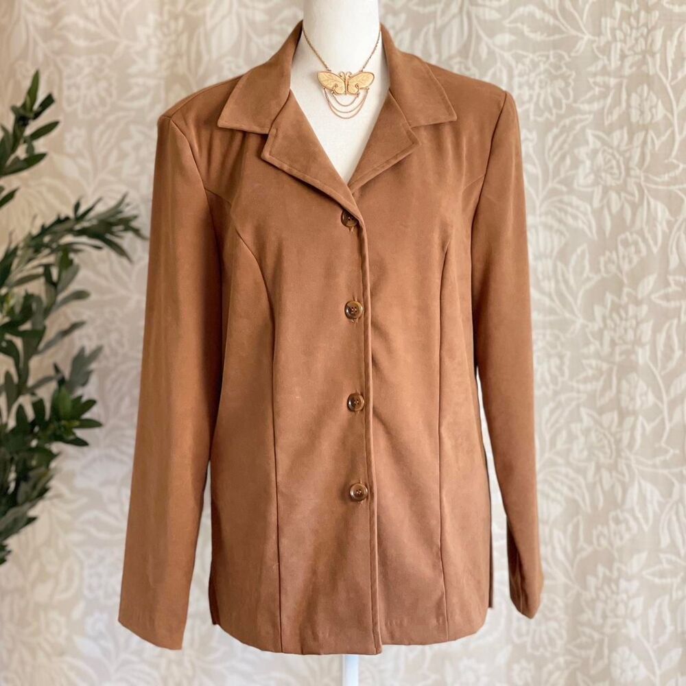 Vintage 90s Briggs New York Tan Faux Suede Blazer‎ Jacket Lightweight Size 10